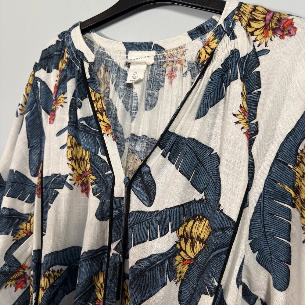 Desmond & Dempsey Linen-Blend Tropical Banana Leaf Midi Kaftan Dress S Resort - Picture 6 of 10